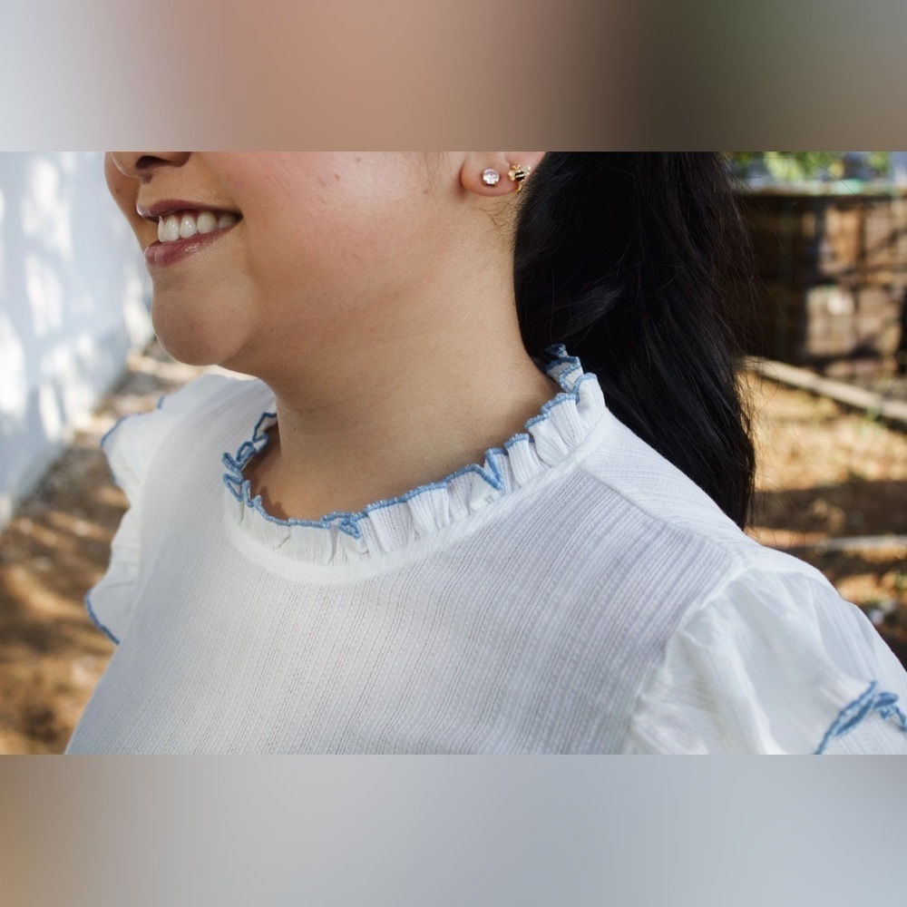 Hayden White Short Sleeve Knit Top with Ruffle Trim - Picture 3 of 12